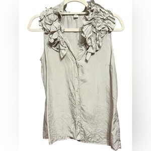 J. Crew Silver/Gray Dramatic Ruffle Neckline 100% Silk Vintage Button-down Top 4